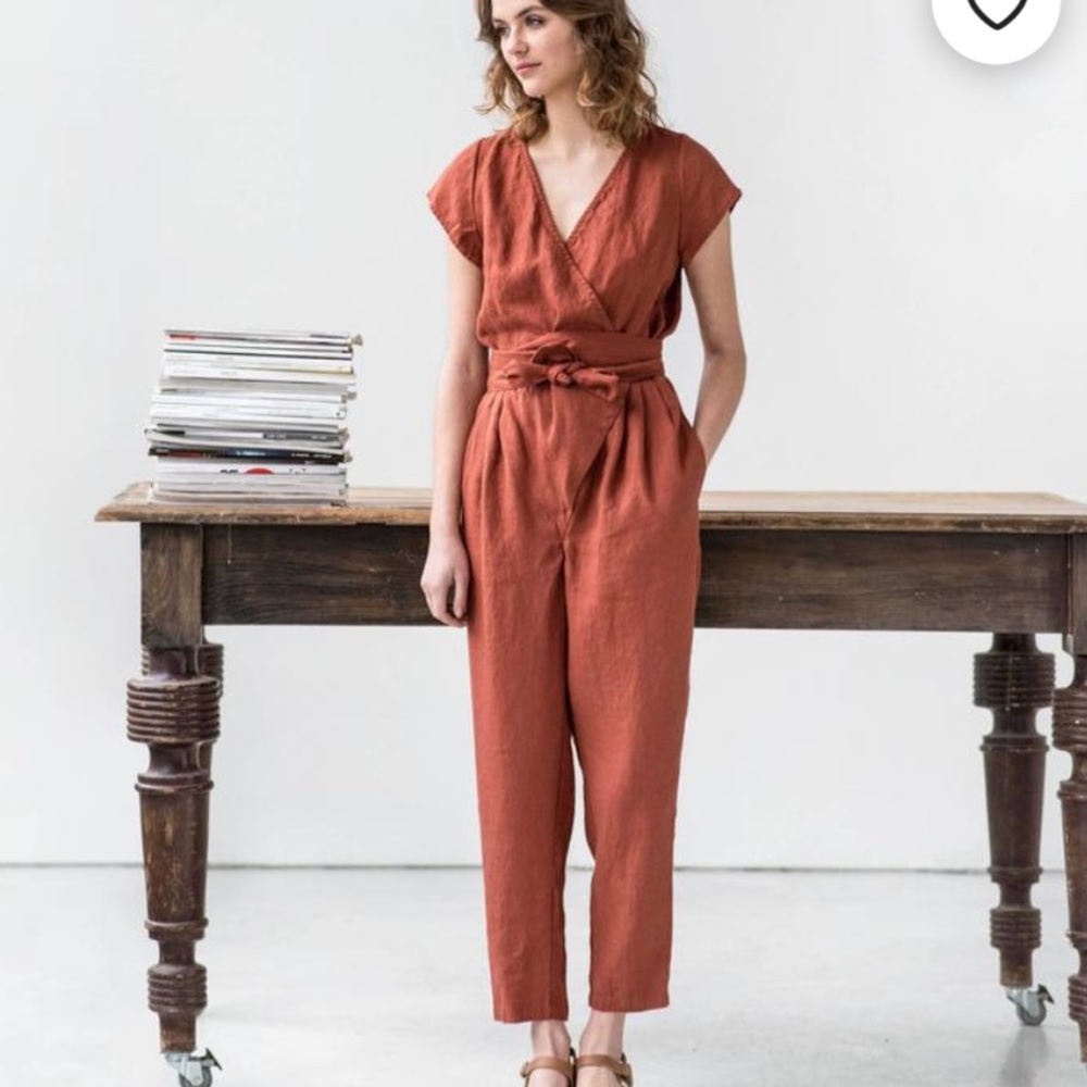 NotPerfectLinen wrap jumpsuit in Redwood